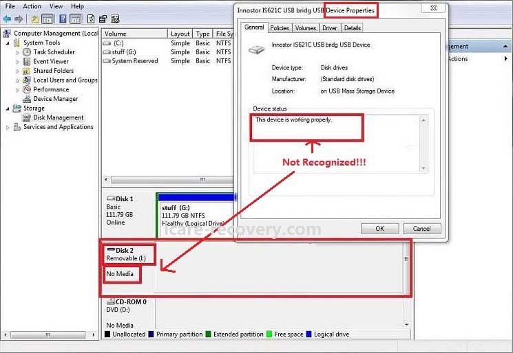 Gestionnaire de disques Windows affichant un disque non initialisé ou inaccessible