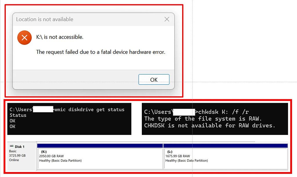 Disque dur détecté comme RAW dans la Gestion des disques Windows, sans système de fichiers reconnu
