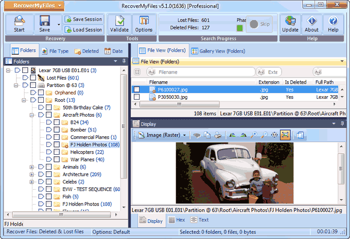 Logiciel de récupération Recuva détectant des fichiers supprimés sur disque dur HDD sain