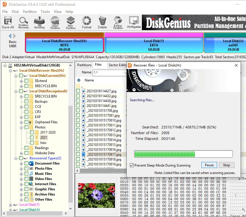 Interface d'un logiciel de récupération de données gratuit